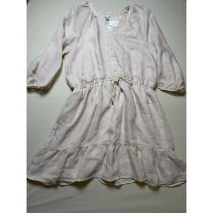 Versona Womens XL Pale Pink Balloon Sleeve Ruffle Knee Length Dress Coquette